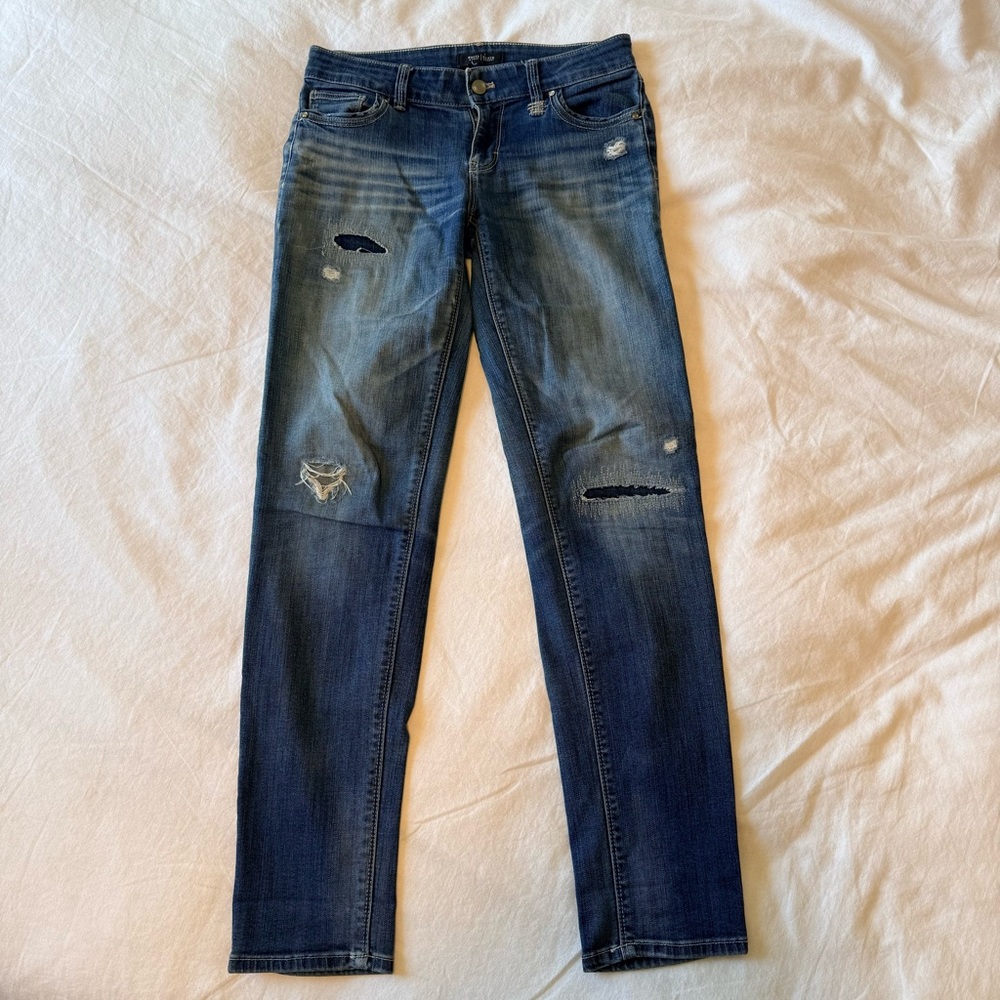 White House Black Market Dark Blue Distressed Skinny Jeans